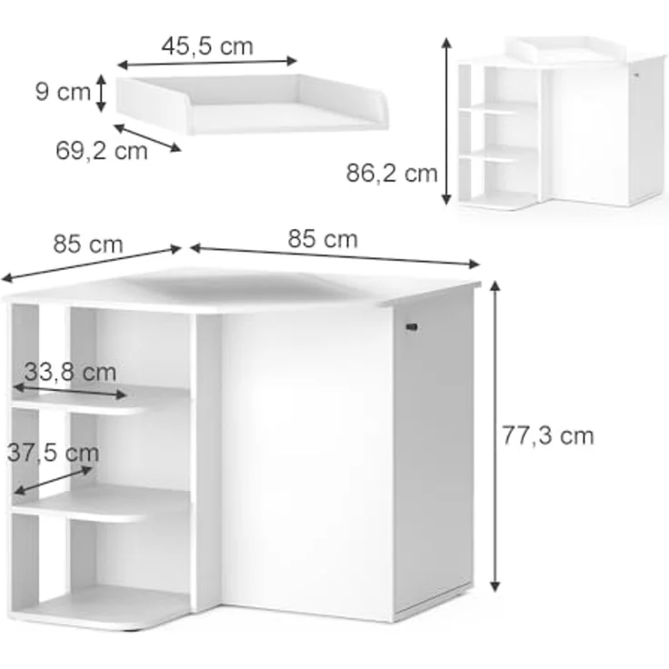 Wickelkommode Kristian Weiß 85 x 77.3 cm mit Tür und offenen Fächern Vicco – Bild 3