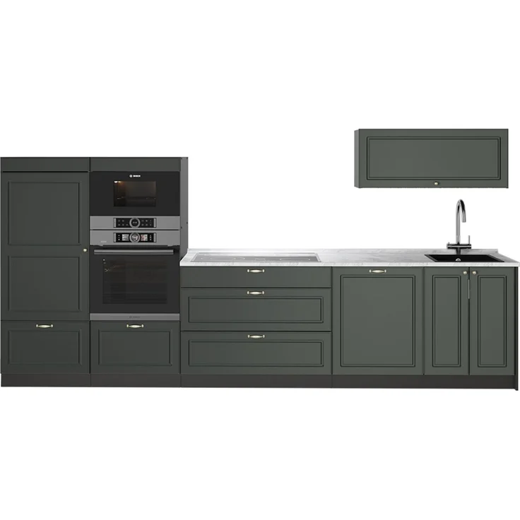 Küchenzeile Fame-Line Grün-Gold Landhaus/Anthrazit 340 cm, AP Marmor Vicco – Bild 1