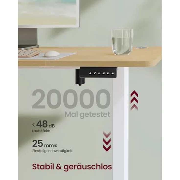 SONGMICS Höhenverstellbarer Schreibtisch elektrisch, 160x70 cm, Verstellbarer Tisch, Memory-Funktion für 4 Höhen, für Büro, goldeichenfarben LSD136Y01 – Bild 5