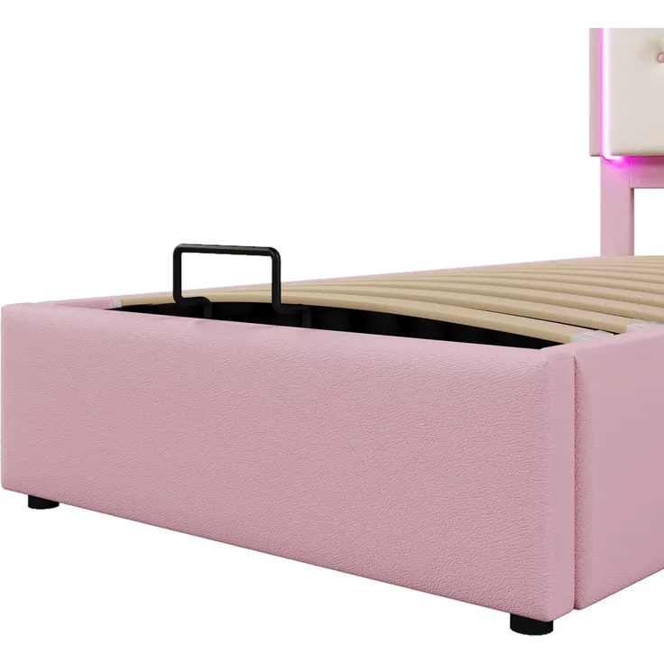 Prinzessinbett mit Stauraum und LED-Beleuchtung, 90x200 cm, Mädchenbett, Polsterbett für Mädchen, Einzelbett, Kunstleder – Bild 10