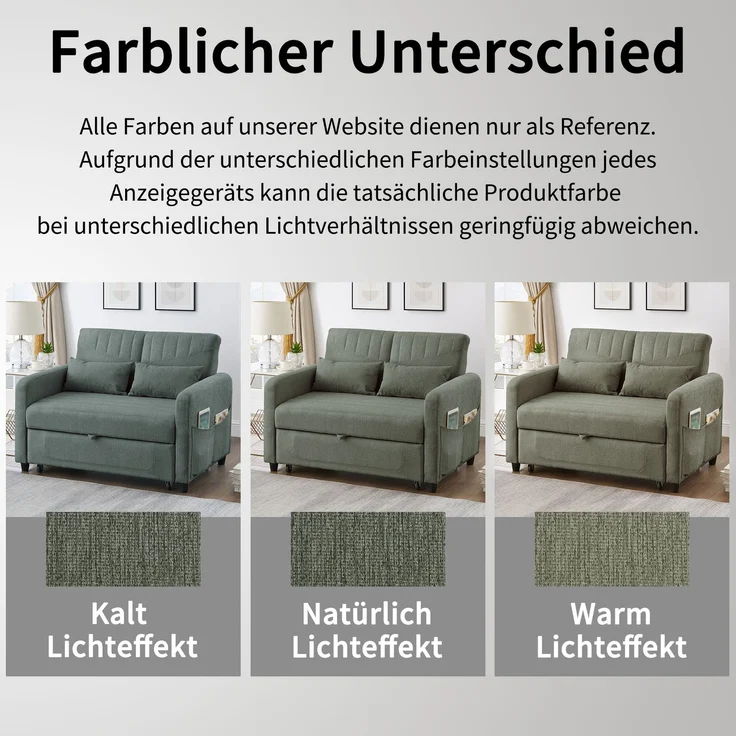 ZUBALIYA Sofa 166x95 cm, mit Ausziehbett, mit breiten Armlehnen, mit Schaumstoffpolsterung, ohne aufwendige Montage, Natur – Bild 8