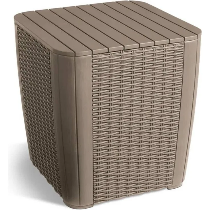 Keter Garten-Beistelltisch Luzon Rattan-Optik Rund Cappuccino-Braun 408950