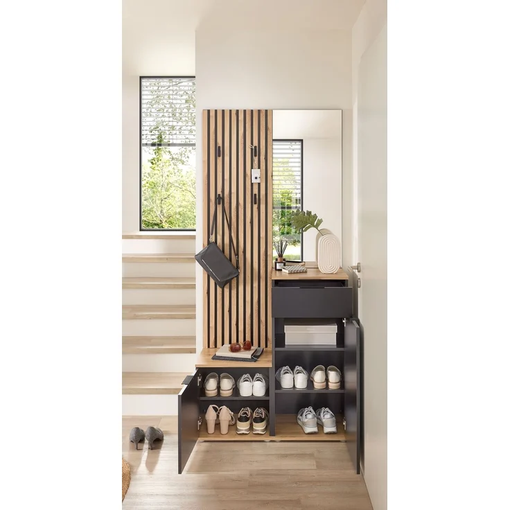 Kompaktgarderobe >Simple< anthrazit / Eiche Artisan - 88x195x35cm (BxHxT) – Bild 6
