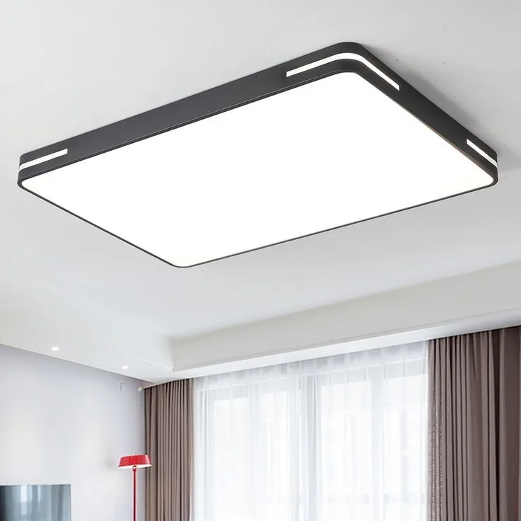 style home LED Deckenleuchte Deckenlampe Rechteckige Bürolampe, dimmbar mit Fernbedienung, 192W, Schwarz, LED fest integriert, einstellbar von warmweiß bis kaltweiß, moderne Lampe für Wohnzimmer, Schlafzimmer, 90x60x6cm