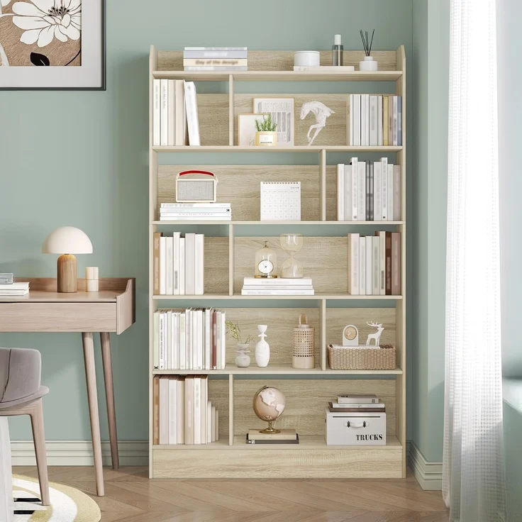 Bücherregal, Bücherschrank, mit 6 Fächern, Aufbewahrungsregal, Standregal, für Wohnzimmer, Büro, Schlafzimmer, 24 x 100 x 170 cm, Eichenbeige – Bild 4