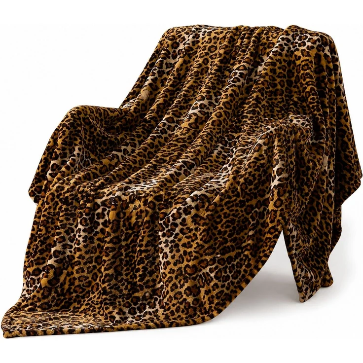 Wohndecke mit Leopardenmuster in Braun-Schwarz, 173 x 218 cm – Bild 1