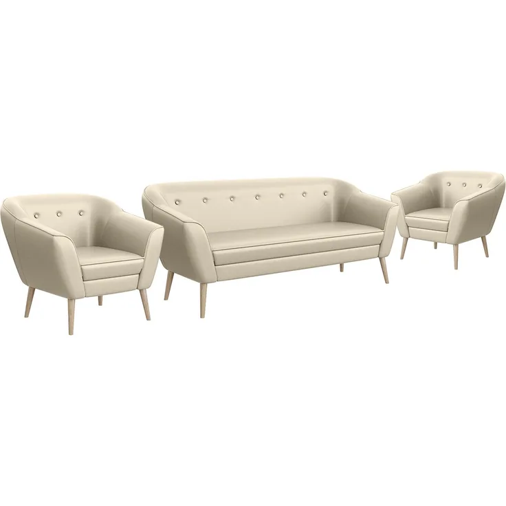 MEBLINI Sofa-Set DORIS 3+1+1 - Creme Kunstleder - für Wohnzimmer - Mini Lounge für fünf Personen - Küchensofa - Sofa Klein - Sitzgarnitur - Polstergarnitur - Sofagarnituren