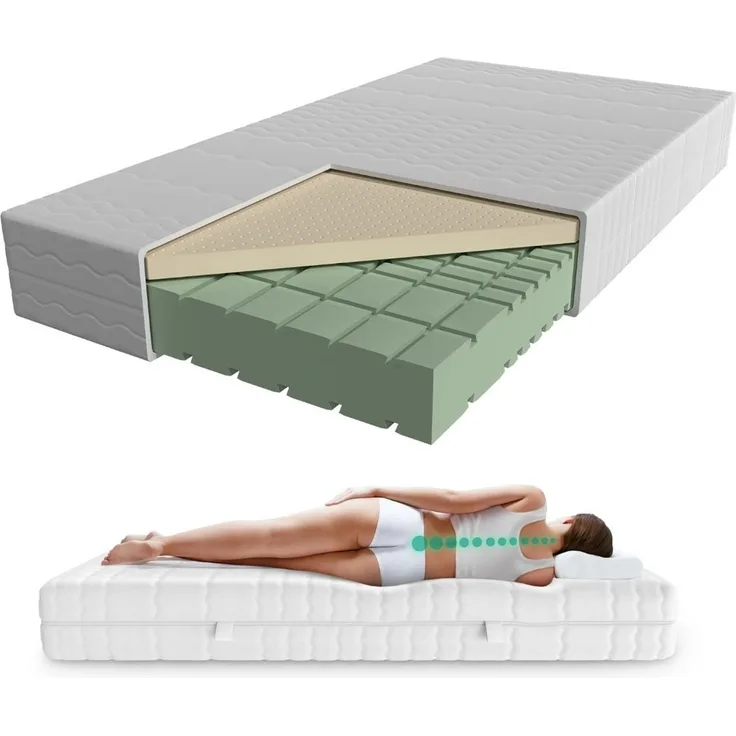 Latexmatratze in Premiumhöhe, Langlebige 7-Zonen Latex-Matratze, Waschbarer Bezug, AM Qualitätsmatratzen, 23 cm hoch, 90x200 cm