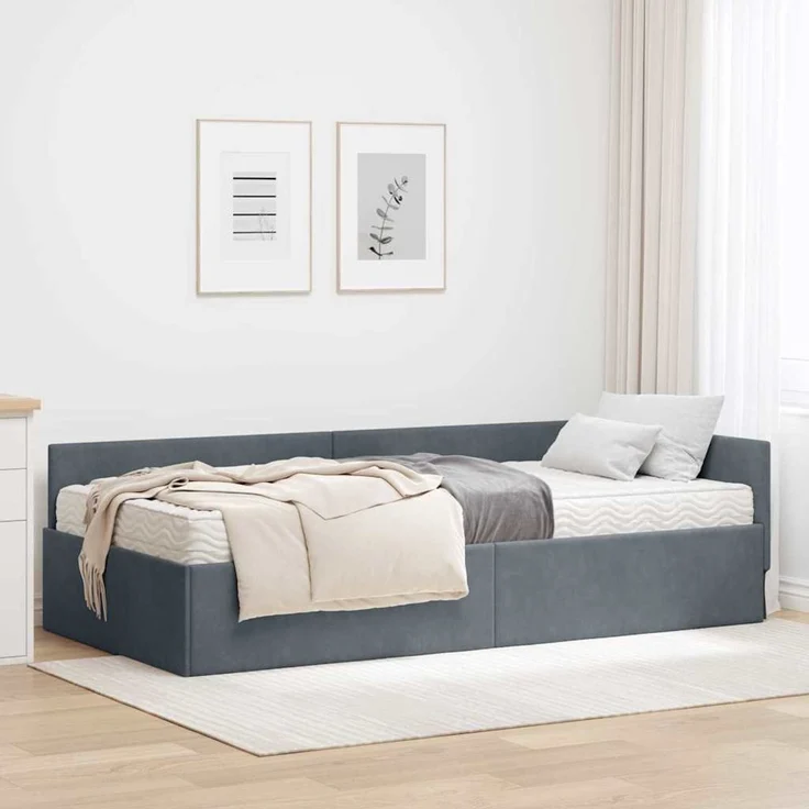 vidaXL Eckbettgestell mit Matratze Sonstiges 2 pcs Grau Samt 3393625 – Bild 1