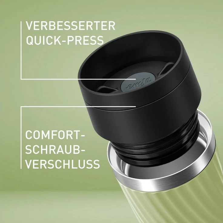 Emsa Thermobecher Travel Mug Classic Twist, 1-tlg, Edelstahl, Kunststoff, Silikon, 0,36 Liter, Comfort-Schraubverschluss, Quick-Press, auslaufsicher – Bild 2