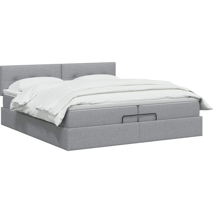 vidaXL Ottoman-Bett mit Matratze und LED Hellgrau 200 x 200 cm Stoff 3456933 – Bild 3