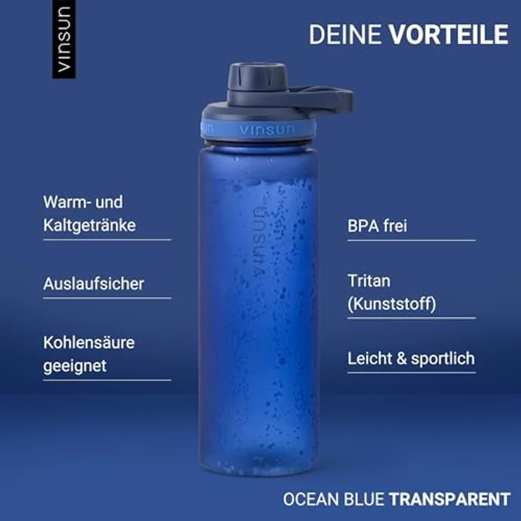 Vinsun Trinkflasche Sportflasche 750ml - Wasserflasche BPA frei & Kohlensäure geeignet, Auslaufsicher, bruchsicher, wiederverwendbar, leicht, Tritan Flasche – Bild 3