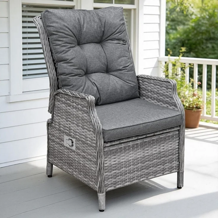 HOMECALL Esszimmerstuhl Rattan Gartensessel verstellbar, Rattansessel, Essstuhl Lounge Sessel (verstellbarer Rückenlehne, wetterfest, dick gepolsterte Kissen, 1 St), für Garten, Balkon & Terrasse, COMLAX FIELD – Bild 1