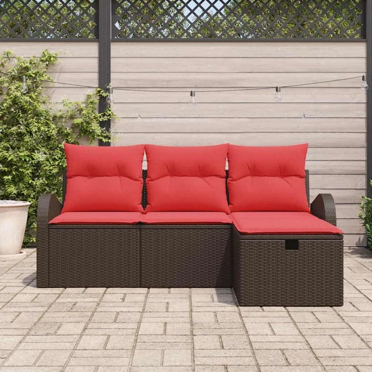 vidaXL Gartensofa-set mit Kissen mit Speicher 4 pcs Braun Poly-Rattan 3360385 – Bild 3