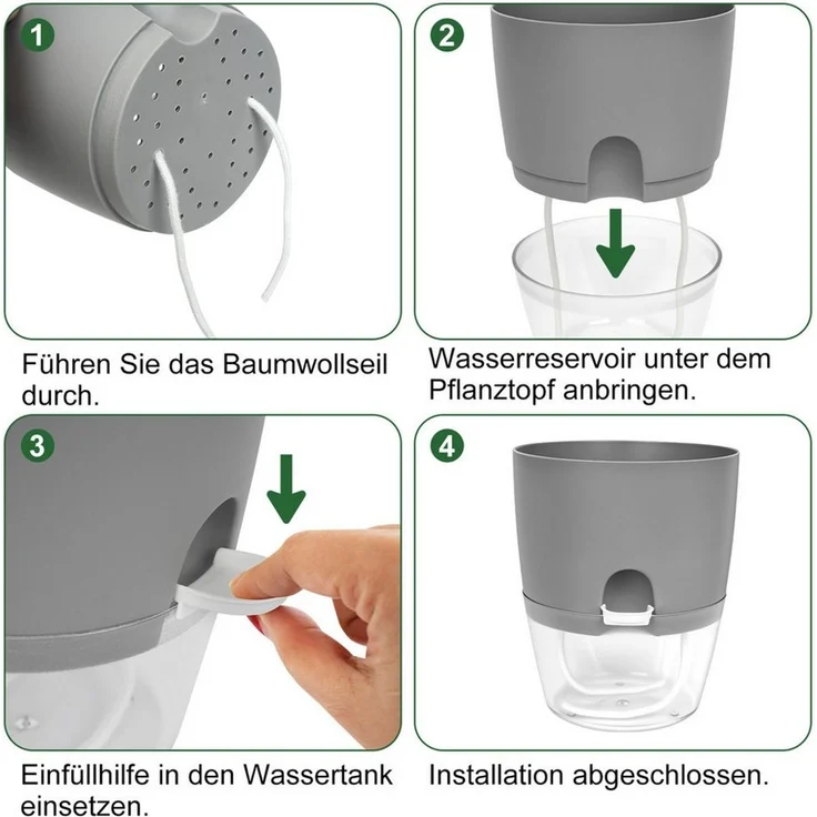 OSTWOLKE Kräutertopf mit Selbstbewässerung Blumentopf Fensterbank Kräutergarten 3er Set, Pflanzentopf Plantpot – Bild 4