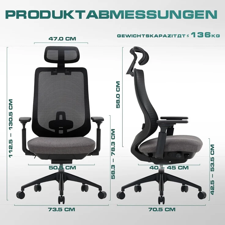 COLAMY Ergonomischer Mesh-Bürostuhl, Chefsessel mit hoher Rückenlehne, Verstellbarer Kopfstütze und 4D-Armlehnen, Schiebesitz, Kippsperre, Dunkelgrau – Bild 3