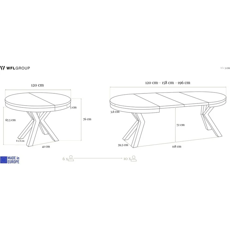 WFL GROUP Esstisch Clara im Loft-Stil rund ausziehbar mit schwarzen Metallbeinen (MADE IN EU, erhältlich in zwei Größen – 100/120 cm, ausziehbar auf 180/200 cm), platzsparender Industrial Tisch in Holzoptik für Wohnzimmer oder Küche – Bild 2