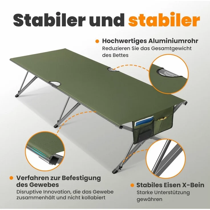 HOMECALL Feldbett Klappbar Campingbett Klappbett karpfenliege XXXL Campingliege (Leicht aufzubauende Schlafbetten für den Außenbereich, 200KG) – Bild 3