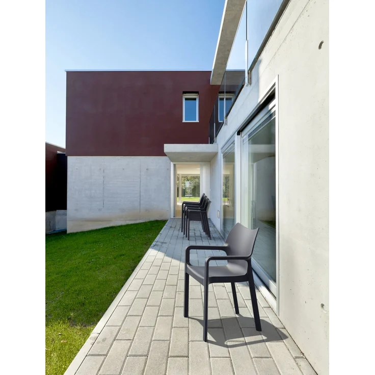 CLP Gartenstuhl Diva 4er Set, Kunststoff, stapelbar, wetterfest, mit Armlehnen,dunkelgrau – Bild 3