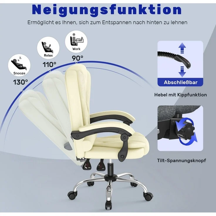 BIGZZIA Bürostuhl Schreibtischstuhl mit Hoher Rückenlehne und Höhenverstellbar, PU Leder Drehstuhl - Liegestuhl für Büro - Zuhause – Bild 3