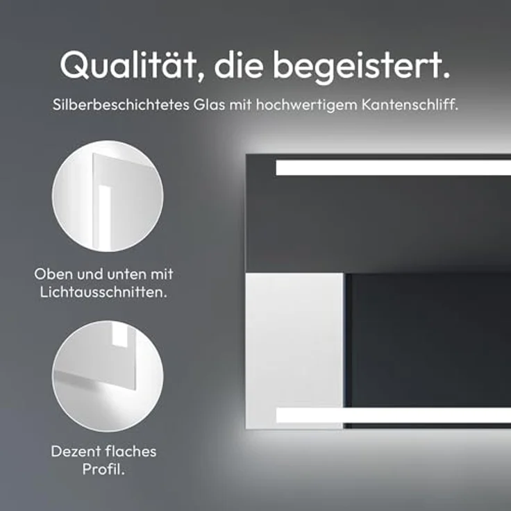 Talos LED Badspiegel 80 x 60 cm, feuchtraumgeeignet mit neutralweißem Licht, Aluminiumrahmen, einfache Montage – Bild 3