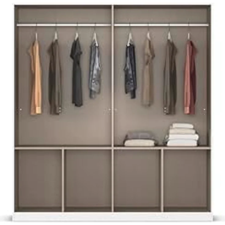 Rauch Möbel Aberdeen, Drehtürenschrank, Kleiderschrank, Garderobe, 4-türig, 8 Schubladen in Absetzung Grau metallic, Schwarz, Farbe Grau metallic/Hochglanz weiß, Griffe Grau metallic, 181 x 197 x 54 cm – Bild 8