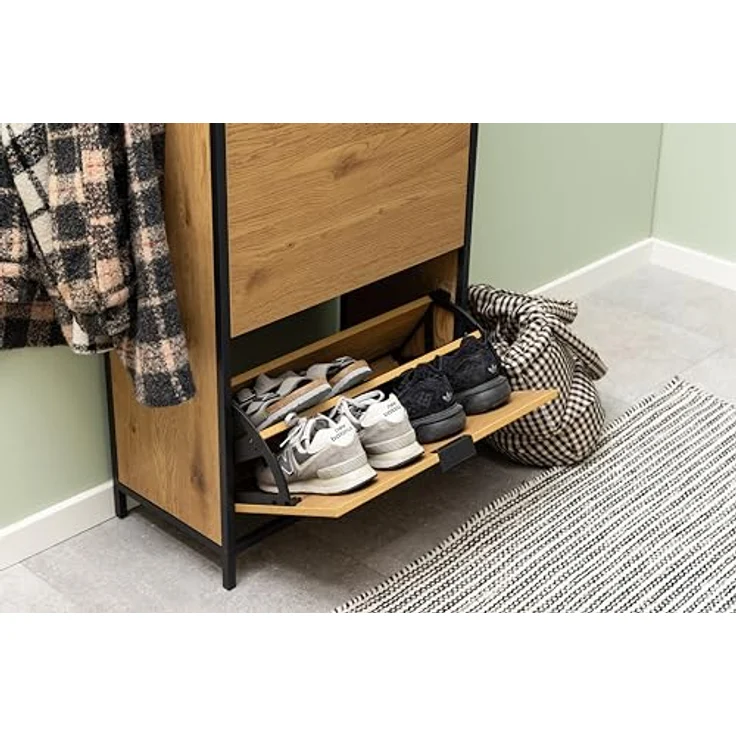 Livetastic Schuhschrank, Schwarz, Wildeiche, 3 Schubladen, 56x129x30 cm, Schuhaufbewahrung für Garderobe – Bild 12