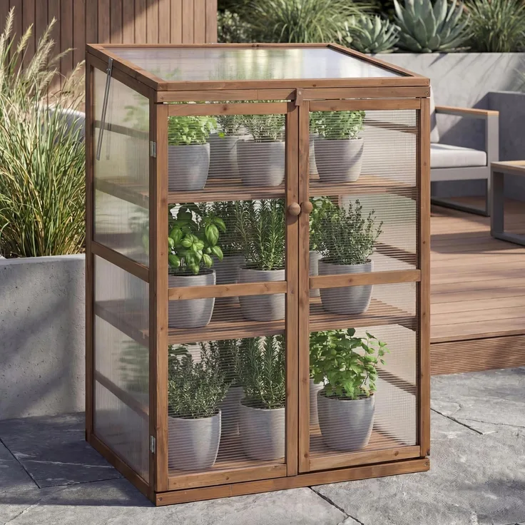 Gewächshaus HWC-Q13, Treibhaus Anzuchthaus Frühbeet Fenster verstellbar Holz FSC®-zertifiziert 110x76x57cm ~ dunkelbraun