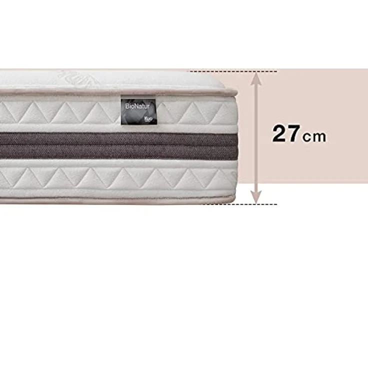 KUO Dream - Bio Natur Matratze | Natürliche Baumwoll Steppung, Bambus Stoff | Lendenwirbel Verstärkung aus Latex | Dicke 27 cm | 140x200 cm – Bild 4