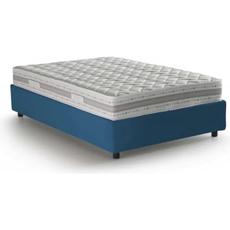 Talamo Italia - Gaia Doppelbett, Bettkasten mit Stoffbezug, 100 % Made in Italy, seitliche Öffnung, inklusive Matratze 120 x 190 cm, Blau – Bild 3