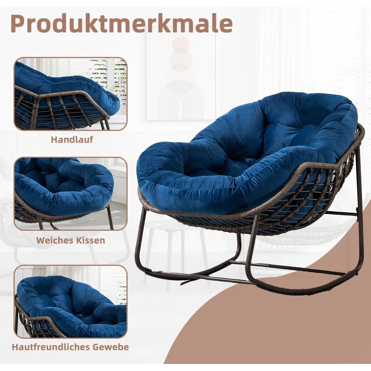 LVHOM Schaukelstuhl mit gepolstertem Kissen, Rattanstuhl mit Stahlrahmen, Lounge Sessel, Schaukelsessel, 2 St, für Balkon/Garten/Wohnzimmer/Schlafzimmer – Bild 6