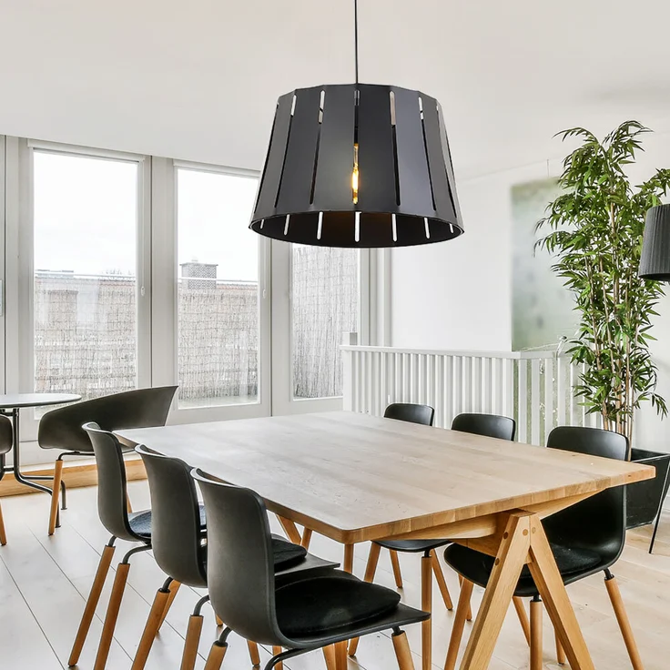 Hängeleuchte, Holzoptik Metall, schwarz braun matt, H 120 cm – Bild 2