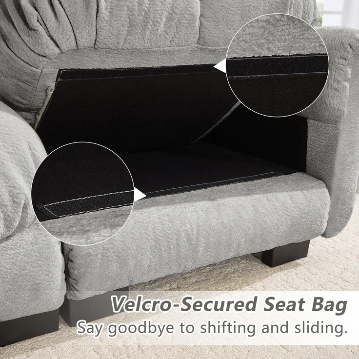 U-förmiges 2-Sitzer-Sofa mit beweglichen Hockerelementen, gesteppter Chenillebezug und dicke Polster, Wohnlandschaft für Wohnzimmer, Hellgrau – Bild 19