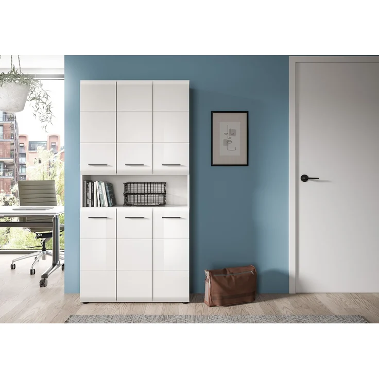 Badstandschrank (B/H/T: 90x185x30 cm) in weiß hochglanz tiefzieh – Bild 6