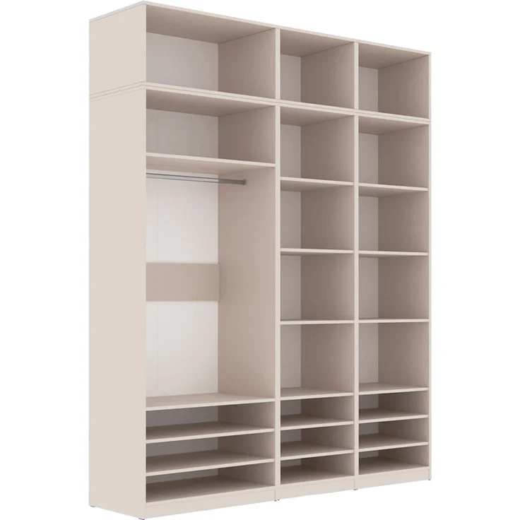 Marmex Möbel Tres Set-W/N Garderobenschrank-Set für Kleidung, Schuhe, offener Kleiderschrank mit Aufsatz, Schlafzimmerschrank, laminierte Spanplatte, graubeige cashmere 180x246x51 cm – Bild 1