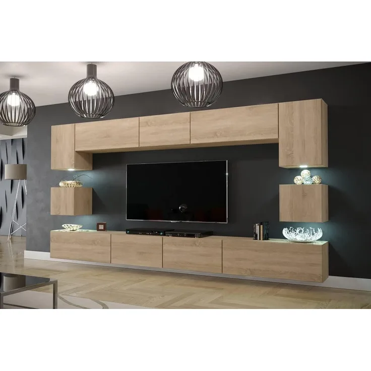 Furnitech Modernes TV Möbel mit LED Beleuchtung Schrank Wohnschrank Wohnzimmer Schrankwand Wohnwand Mediawand Nowara 1C (LED RGB (16 Farben), AN1-17S-M50 1C)