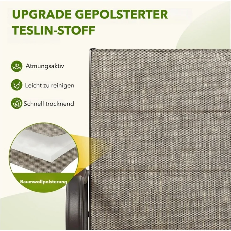 TLGREEN Gartenstuhl hochlehner 2er Set,360° drehbar, Drehstühle Wetterfeste, (Gesteppte Rückenlehne & Sitzfläche, bis 150 kg belastbar, 2 St), Für Terrasse Garten Balkon – Bild 4