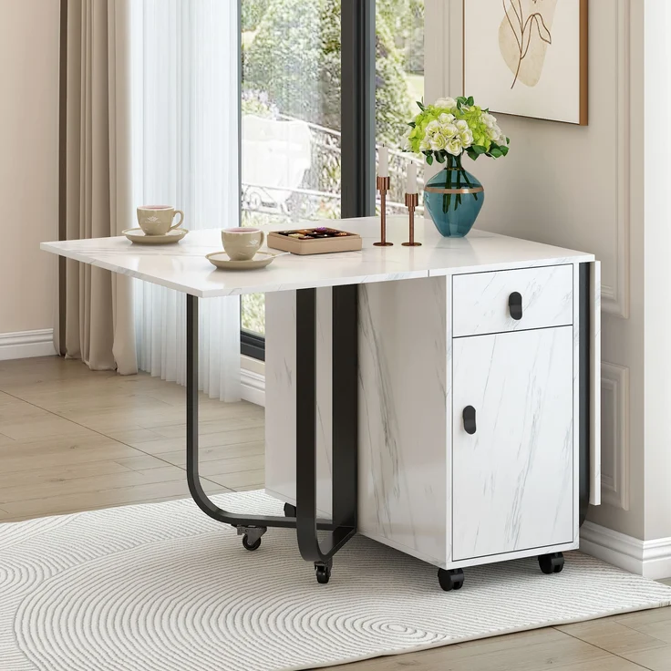 Essgruppe Set, klappbarer Esstisch 150x80x76 cm & 4 schwarze Samtstühle – Bild 4