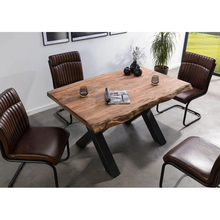 Baumtisch Sheesham 140x90x77 grau gebeizt / X-Beine anthrazit matt FREEFORM 5 – Bild 2