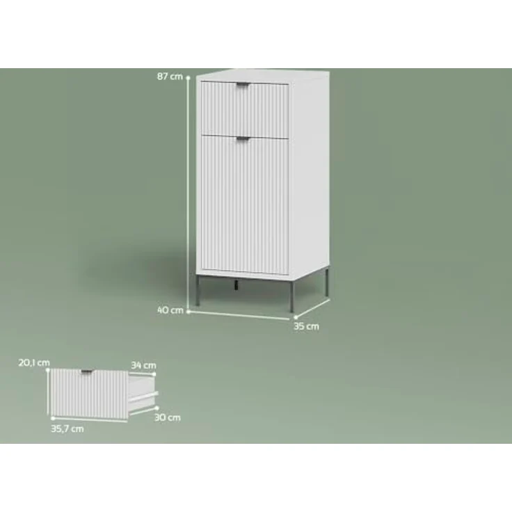 Livinity® Midischrank ATERNO, Weiß, 40 x 87 cm mit Tür und Schublade – Bild 4