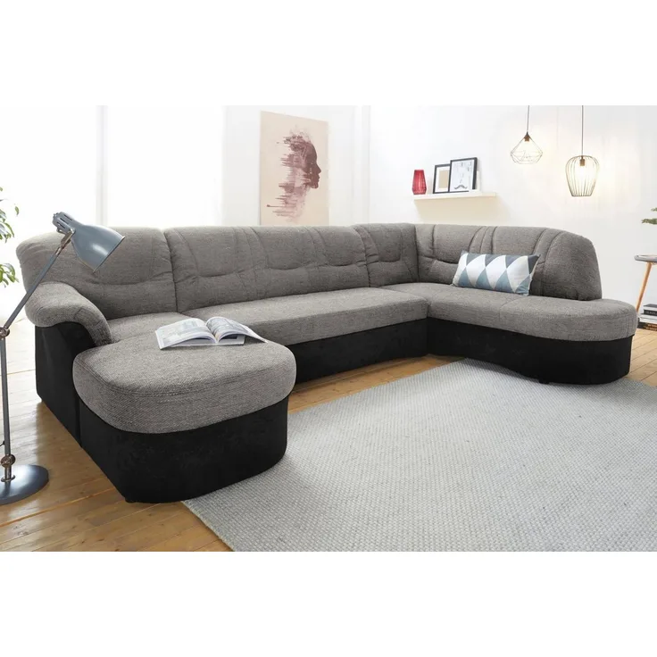 DOMO collection Wohnlandschaft SARAFINA 295x83x180 cm, auch mit Federkern für mehr Sitzkomfort!, whlw. mit Bettfunktion, elegantes Design, U-Form