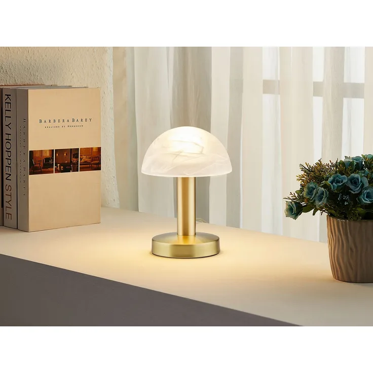 LED Tischleuchte Messing mit Glasschirm Weiß, Touch dimmbar, Höhe 21cm