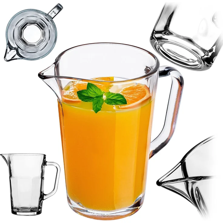 KADAX Krug, Glaskanne, Glaskrug aus robustem Glas, Wasserkrug mit Auslauf und handlichem Griff, Glaskaraffe für kalte Getränke, Saft, Milch, Eistee, transparent – Bild 1
