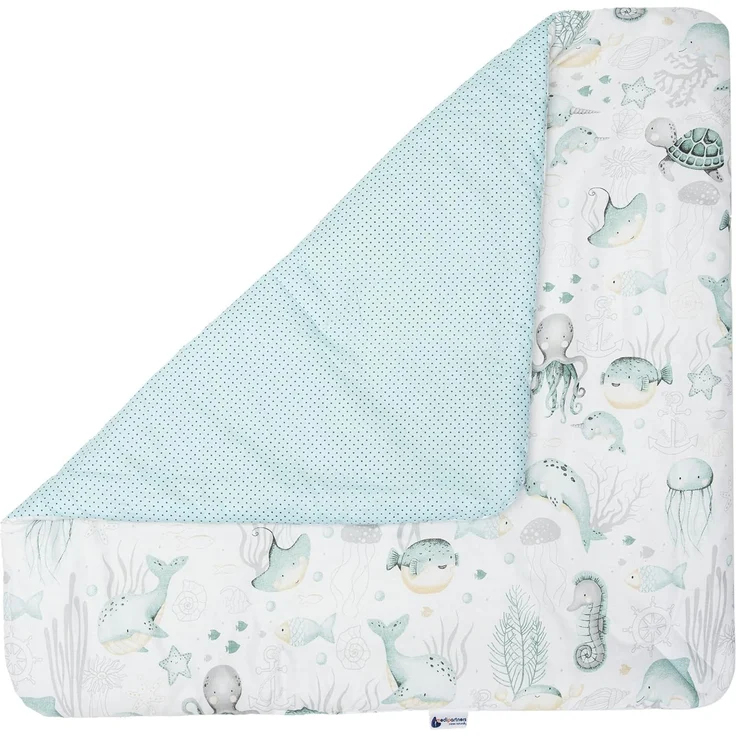 Medi Partners Steckkissen 100% Baumwolle 75x75 cm Einschlagdecke Babyhörnchen doppelseitig weich ganzjährig multifunktional antiallergisch Babys (Ozean) – Bild 3