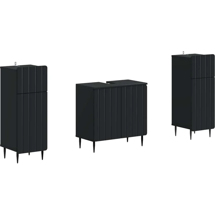 vidaXL 3-teiliges Badezimmer-Schranksystem ZWOLLE 3 stk. Schwarz 3418000 – Bild 2