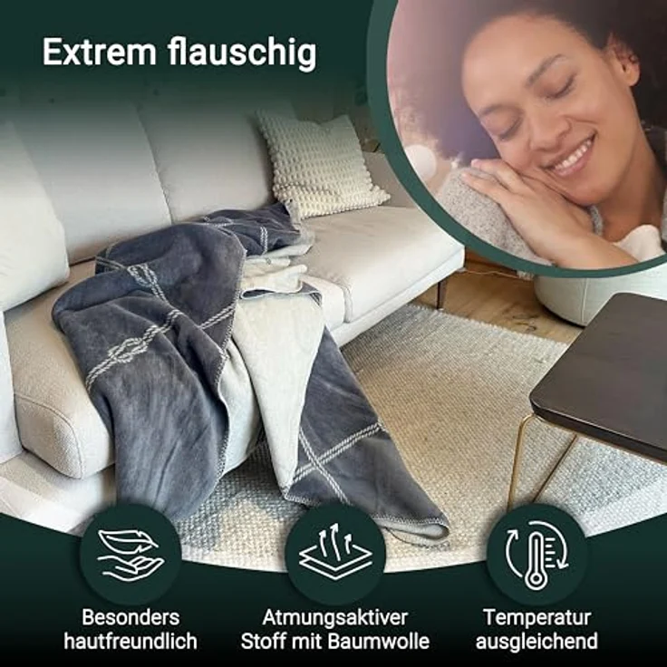 Zollner Kuscheldecke, Grau, 150x200 cm, aus Naturmaterialien mit Oeko-Tex® Standard 100, waschbar bis 40 Grad – Bild 3