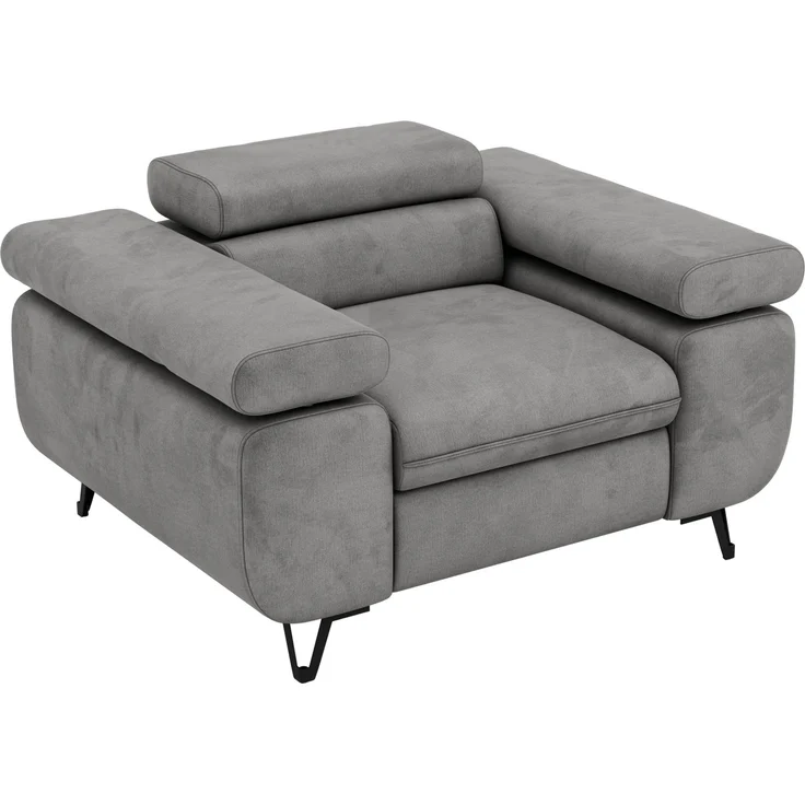 Einzelsessel, Polstersessel PETER mit verstellbaren Armlehnen und Kopfstütze, 1-Sitzer Sofa, Ohrensessel, Wellenfeder - Hellgrau Velvet – Bild 6