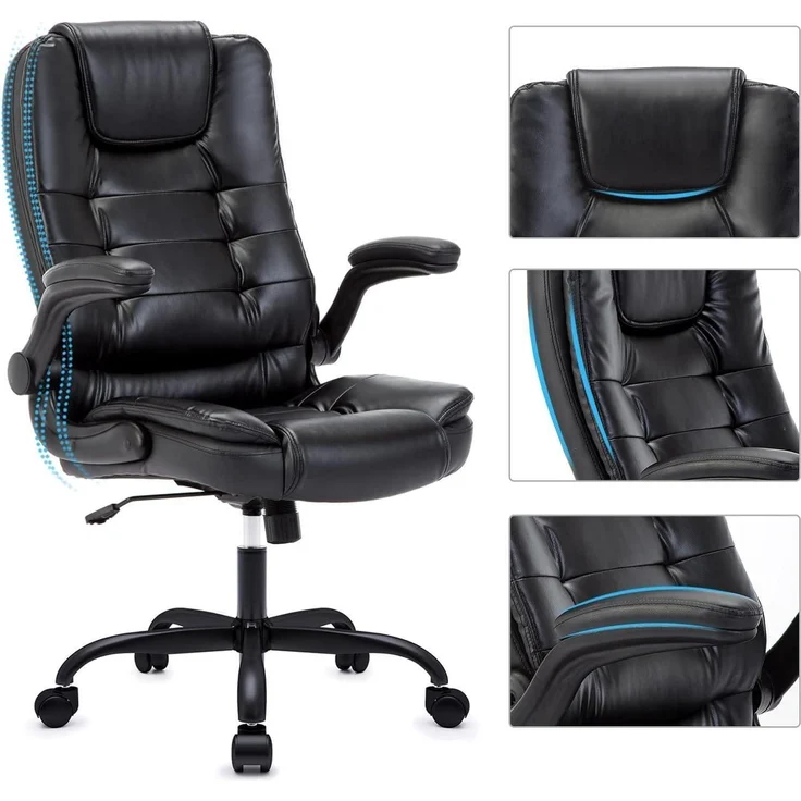 Ergonomischer Bürostuhl 360° Drehstuhl Schwarz Kunstleder 150kg – Bild 7