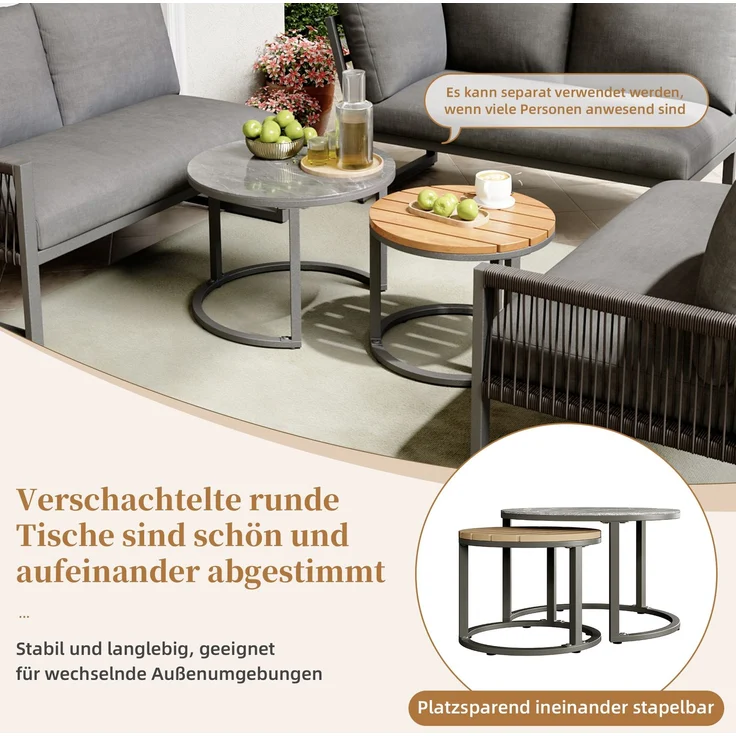Garten-Lounge-Set, Möbelset für 6-7 Personen, Ecksofa mit verzinktem Eisengestell, verstellbare Beine, inklusive aller Sitz- und Rückenkissen, grau--Herde--69.85x62.23x40.01cm--YOUDENOVA – Bild 9