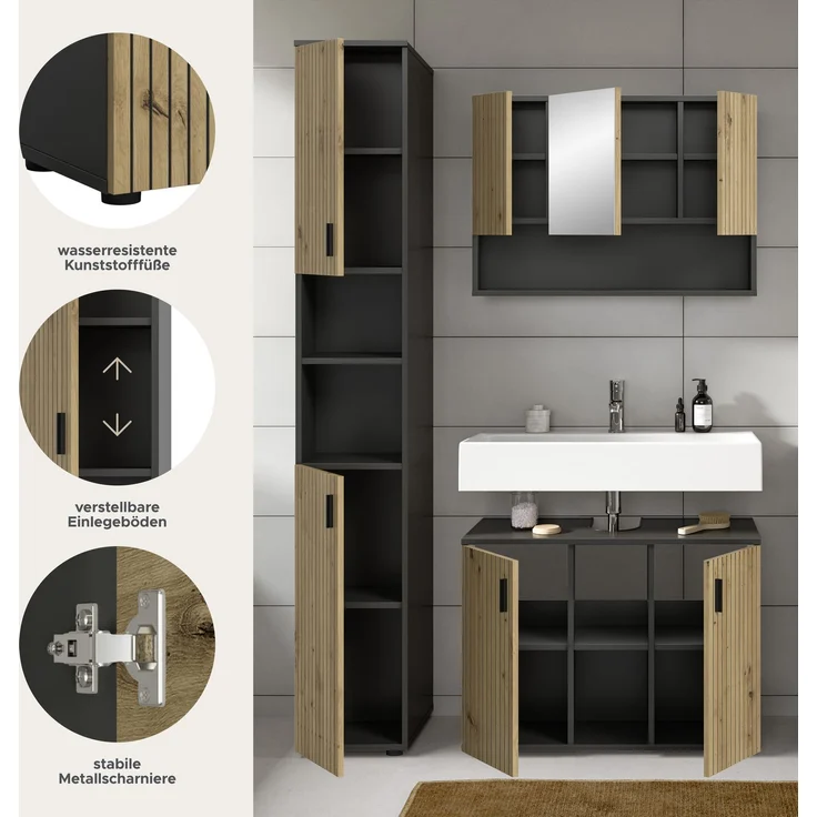 Badkombination B/H/T: 125x192x30 cm in Basalt Nachbildung und -- – Bild 7